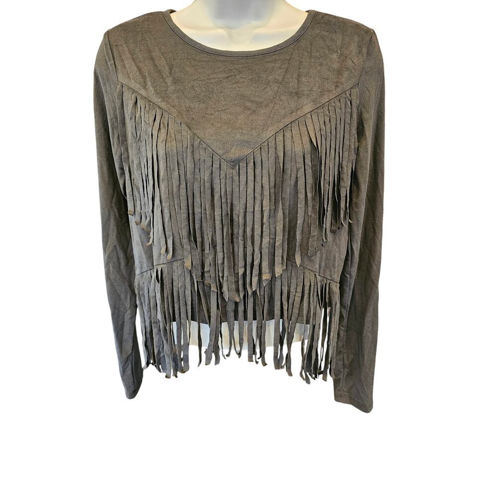 NWT forever 21 fringe velour green midi cut off cropped top long sleeve boho S